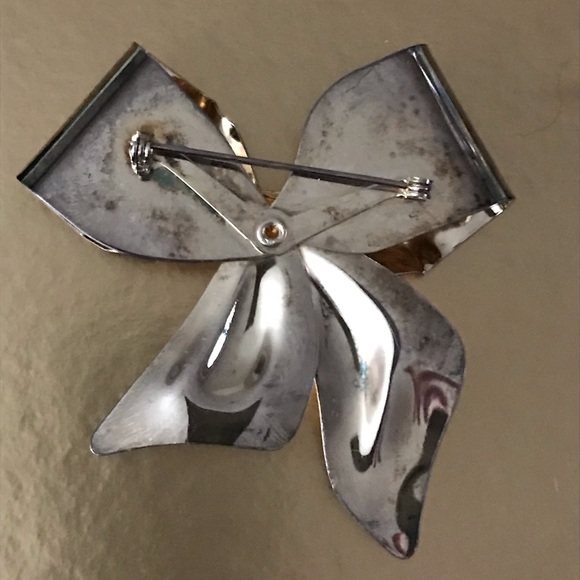 Vintage Silver Bow Gem Tie Brooch Pin - Picture 6 of 9